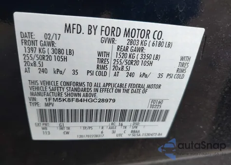 2017 Ford Explorer Limited из США, поврежденный, VIN 1FM5K8F84HGC28979